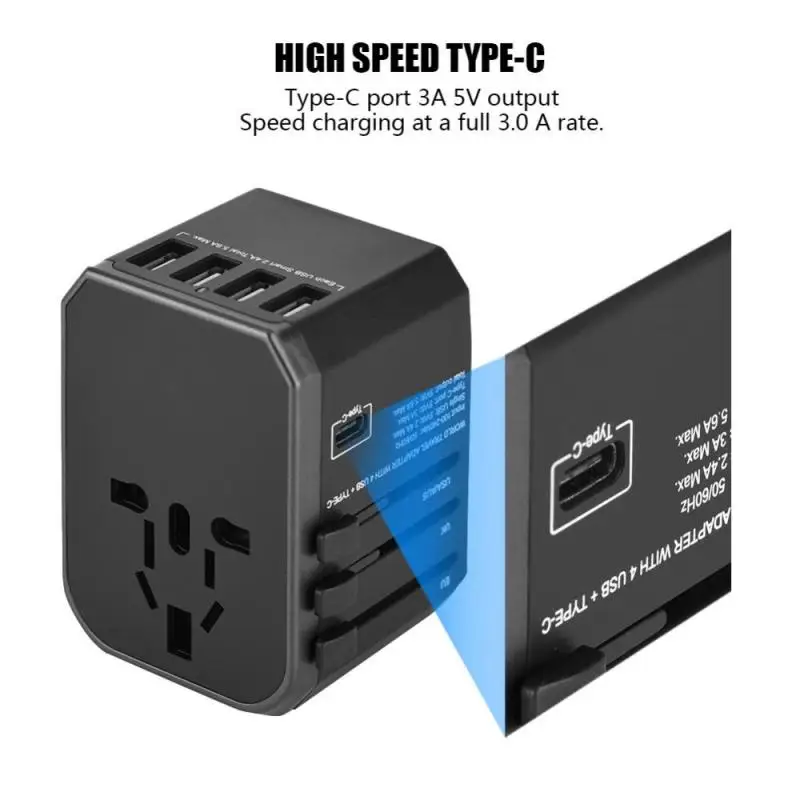 Портативный адаптер штепсельная вилка Универсальный дорожный 4 USB порта Type C