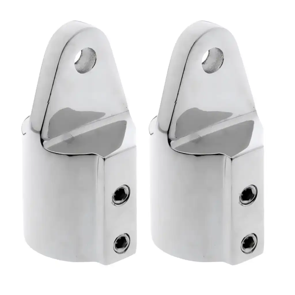 2x Polished Dual Eye End Cap Bimini Top Fitting Marine Stainless Steel 22mm