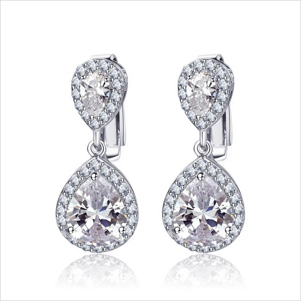 Avola Clip On Drop Earrings For Women Rhodium Plated Double Avola Clip On Drop Earrings For Women Rhodium Plated Double Waterdrop Cz Diamond Brincos Jewelry 26mm