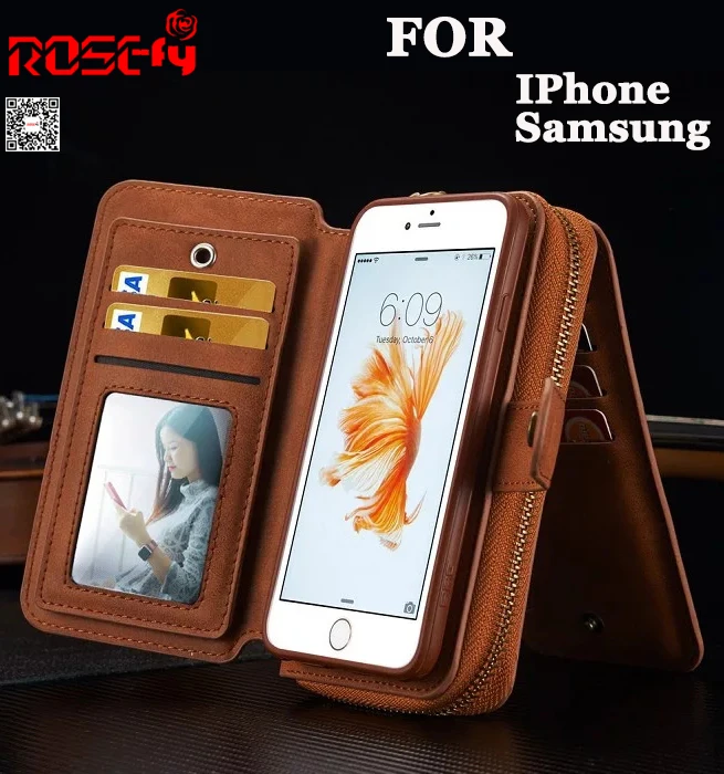 Молнии съемный кошелек Магнитная сумка кожаный чехол для iPhone X XS Max XR 7 6 S Plus samsung Galaxy S8 s10Plus S7 края Примечание 8 9 S9