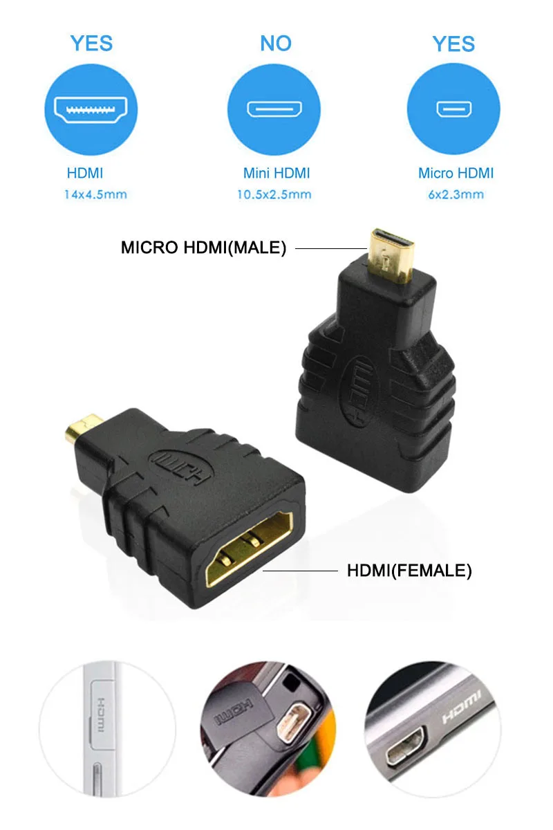 Высокоскоростной микро HDMI Мужской к HDMI Женский адаптер конвертер кабель HD 3D 1080P позолоченный HDMI V1.4 разъем для HDTV xbox PS3