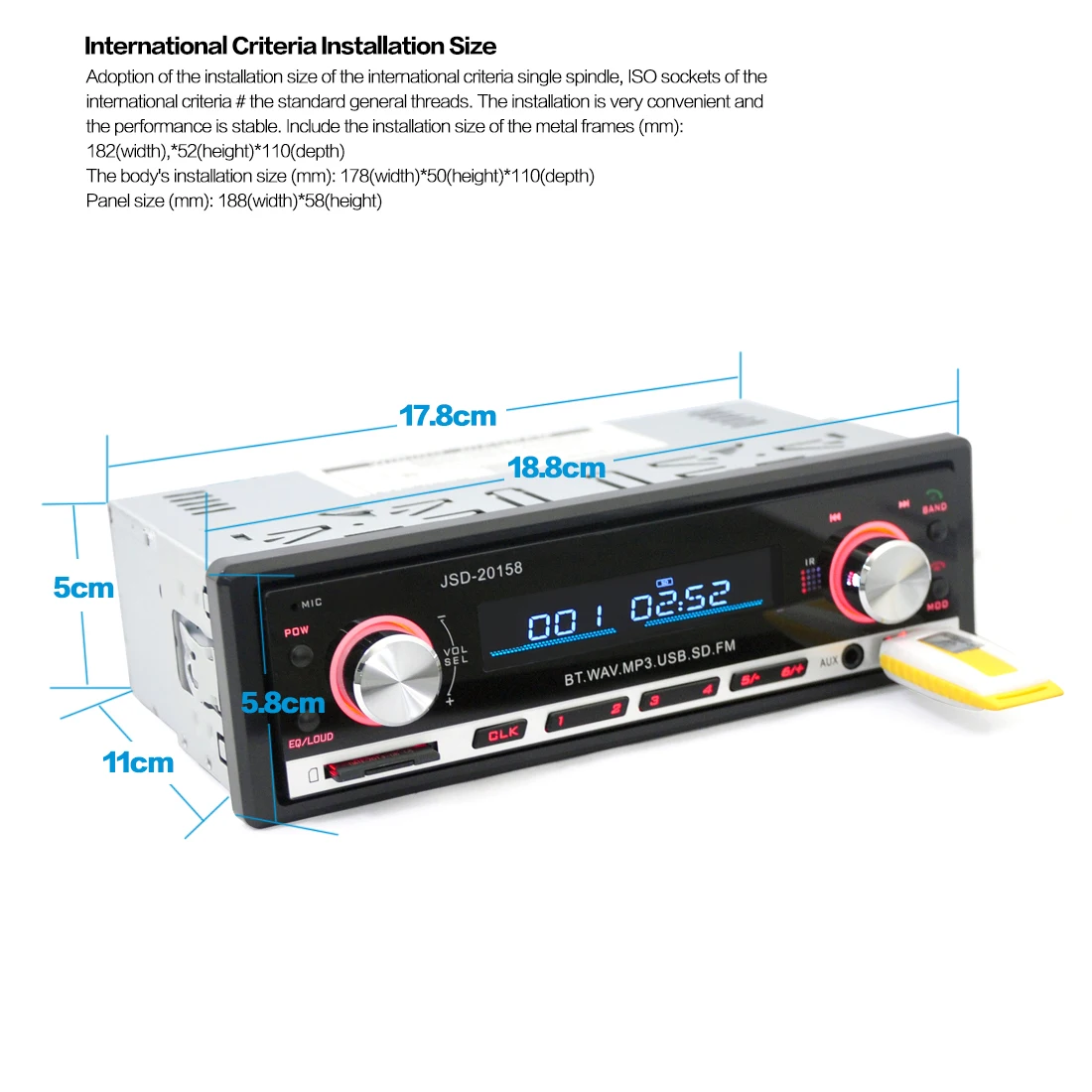 JSD-20158 12V автомобильный Радио стерео плеер Bluetooth телефон MP3 FM/usb зарядка автомобильный аудио плеер с пультом дистанционного управления