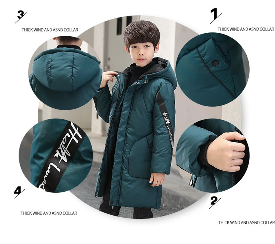 30 градусов детей Костюмы Одежда для мальчиков Теплый Зимний пуховик хлопковая куртка пальто с капюшоном для подростков, утепленная верхняя одежда для детей, куртка-парка