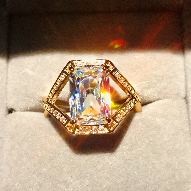 Роскошное женское большое кольцо Suqare, уникальный стиль, кристалл, желтое золото, заполненное, обручальное кольцо, модное, обещающее, обручальное кольцо для женщин