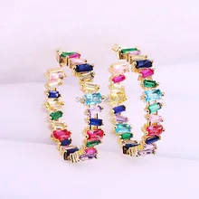 Партиями по 5 пар, маленького размера, круглой формы с диаметром 32 мм, золотой цвет, Стразы Установка блестящие Радуга Круглый фианит модные роскошные женские серьги-гвоздики в форме снежного серьги