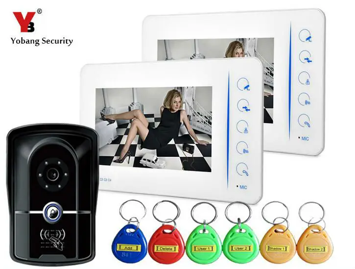 Yobang Security 7\ Video Door Phone Doorbell Video Entry Intercom System With Access Card RFID Keypad With 4CH-Monitor Function