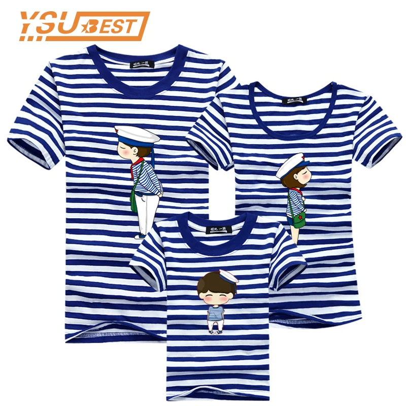 

Family Look Outfit Brand New Summer Family Matching Outfits Blue Striped T Shirt Short Sleeve Mother & Kids Children's Clothing