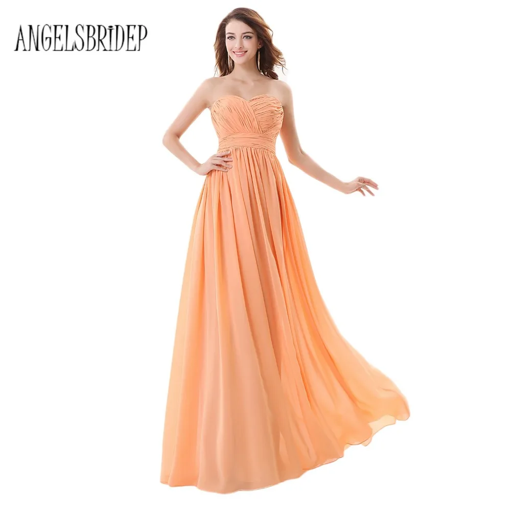 ANGELSBRIDEP Light Orange Bridesmaid Dresses Charmming Pleated Top