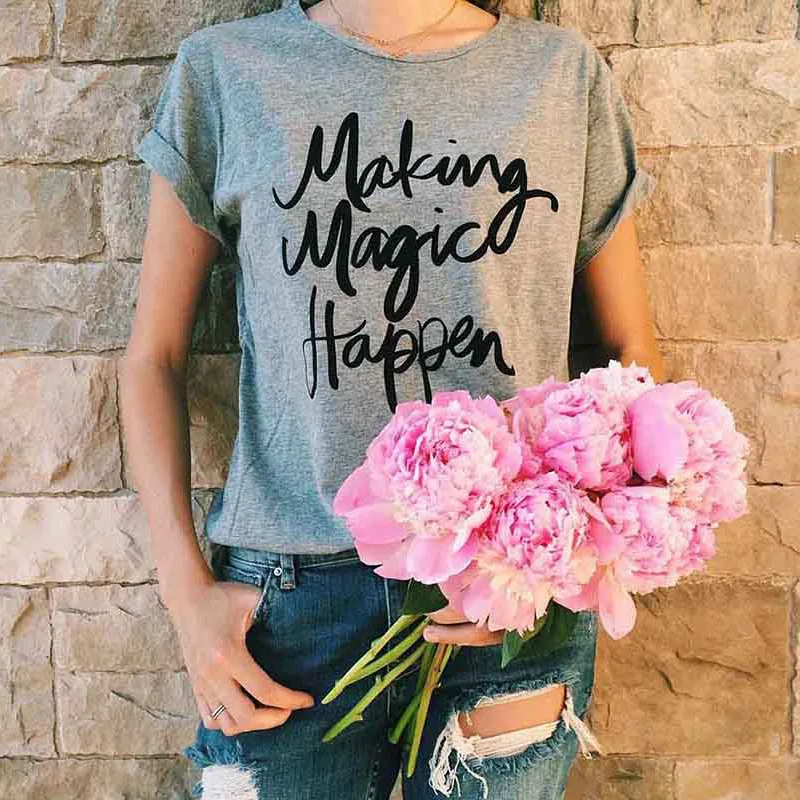 New-2017-Summer-Women-T-shirt-Printed-Magic-Letters-Fashion-O-Neck-Short-Sleeve-Loose-Tee