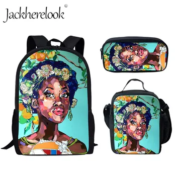 

Jackherelook Beautiful Africa Woman Art Oil Paint School Bags Set for Girls Children Kindergarten Kids Schoolbag Women Backpack