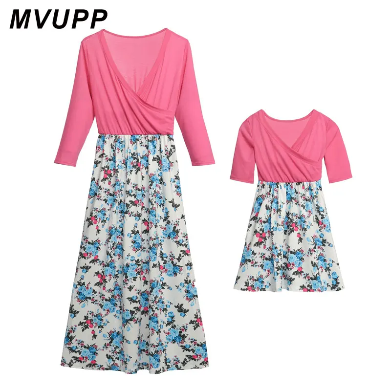 

Mother daughter dresses family look floral v neck mommy and me clothes mum baby dress matching outfits twins little sister nmd