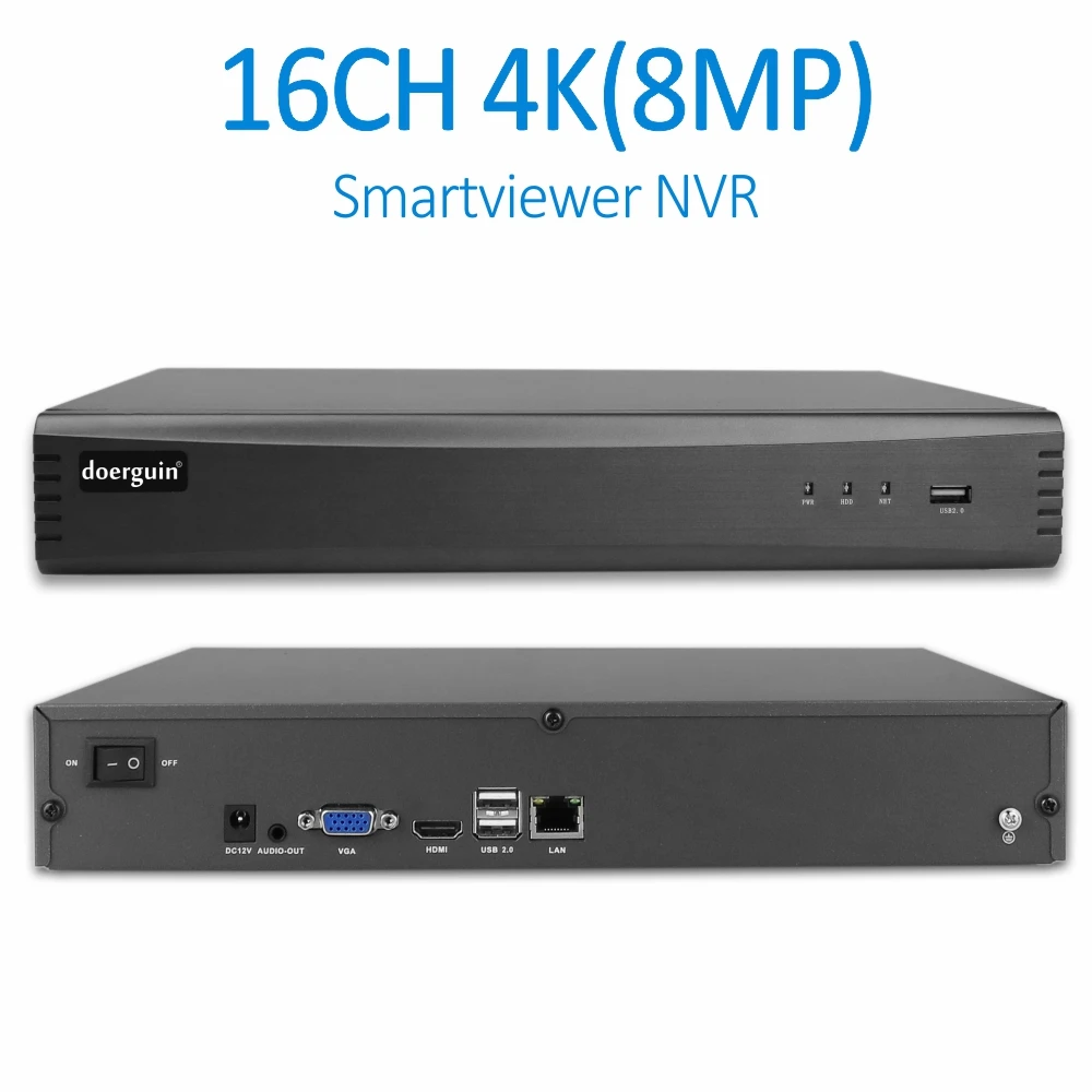 

doerguin 16CH 4K 8MP Onvif Network Video Recorder Support Smartviewer H.264 H.265 Ultra HD IP Cameras Compatible with 2x10TB HDD