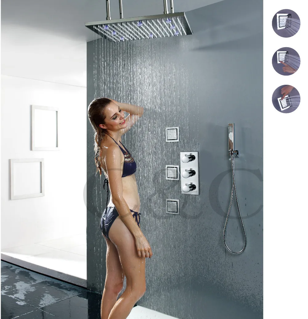 Bathroom Rainfall Electric Shower Faucet 20 Inch Led 3 Colors