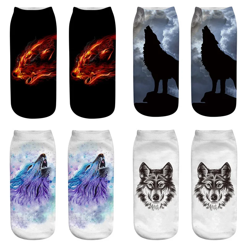 Faskion 3D печати Для женщин носки Роман Low Cut носки до лодыжки женские Творческий Волк Дизайн Книги по искусству смешные носки короткие носки
