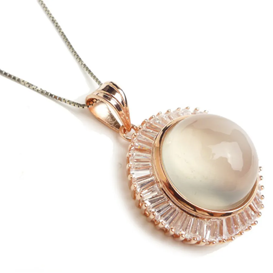 Natural Genuine Moonstone Round Pendant For Women Necklace Charm