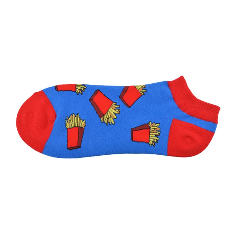 Крутые носки для скейтеров с изображением пива, картофеля фри Happy Crew Burger Street хлопковые короткие летние забавные носки для мужчин и женщин - Цвет: French fries