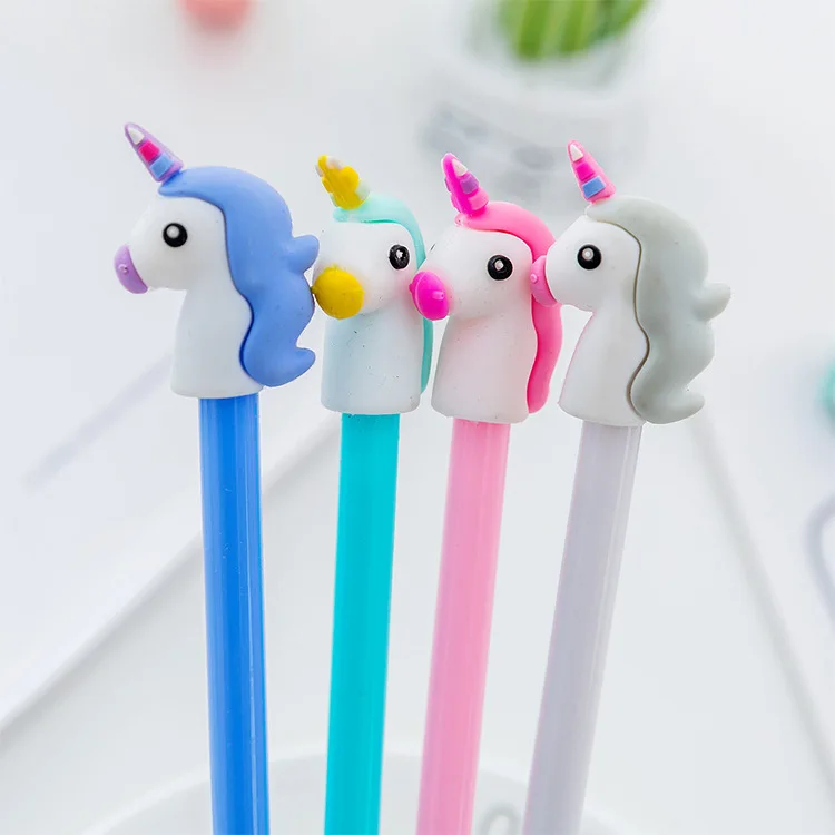 

1PC Girl heart cartoon unicorn gel pen student signature pen writing exam pen office black pen