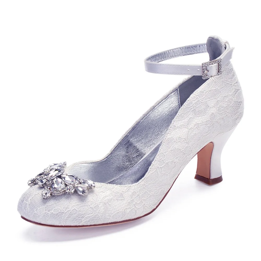 White lace shoes thick heels
