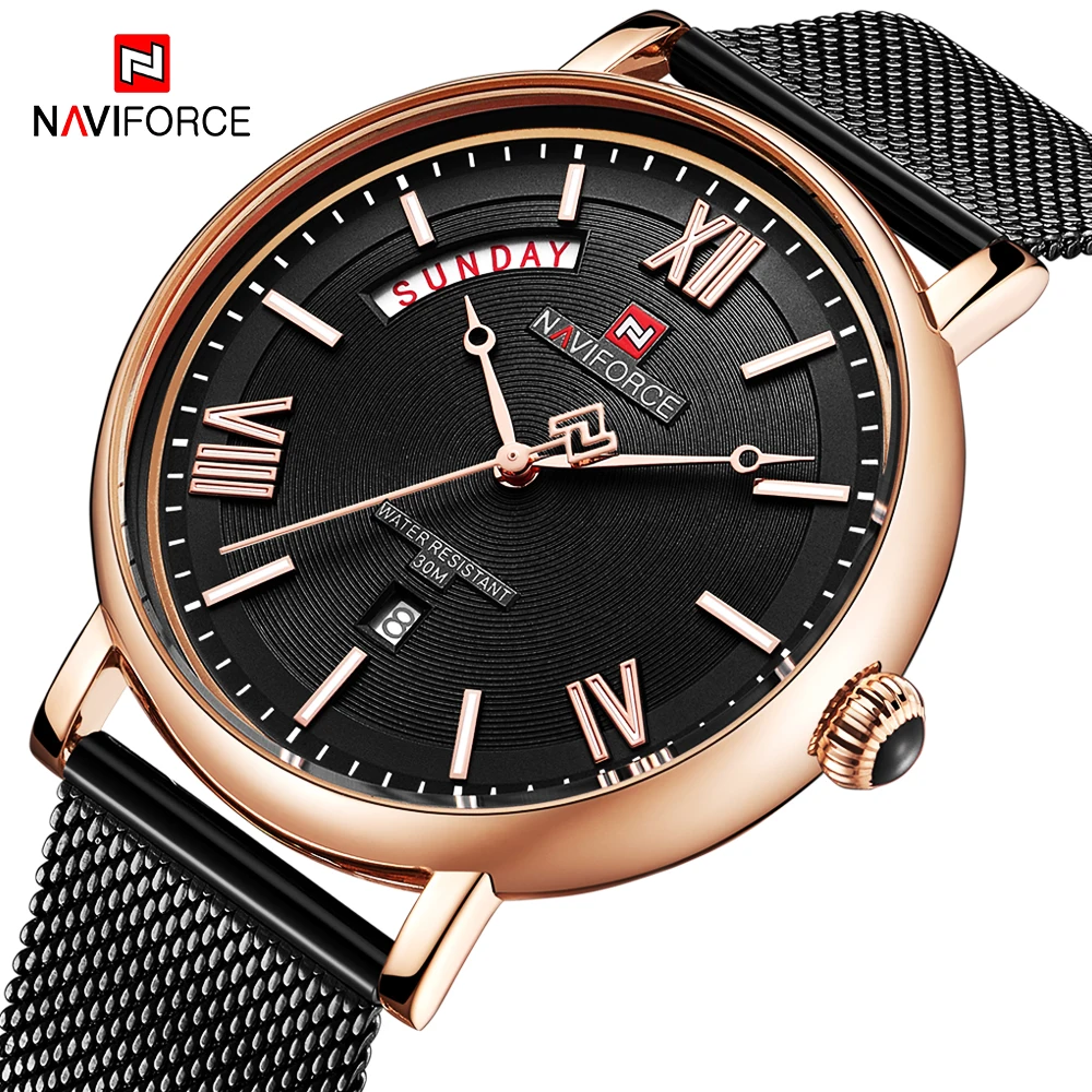 

Mens Watches Top Luxury Brand NAVIFORCE Stainless Steel Quartz Watch Men Waterproof 24 hour Date Sport Watch Analog Male Clock