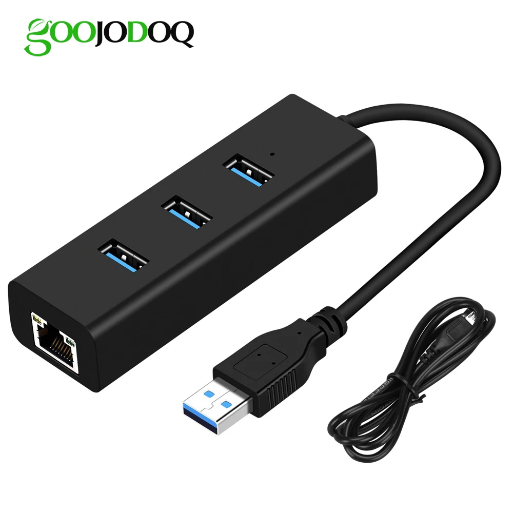 USB Ethernet Adapter 3 Ports USB 3.0 Hub USB to Rj45 Lan Network Card for Macbook pro Mac Desktop + Micro USB Charger Cable