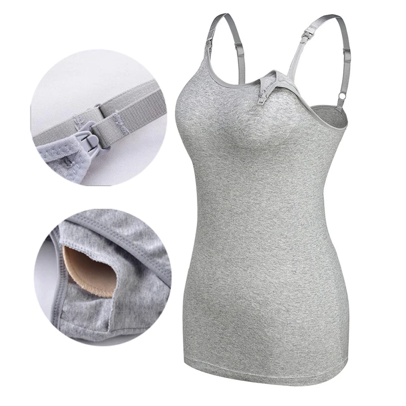 

Maternity Women Nursing Cami Tank Tops for Breastfeeding Camisole Pregnant Build-in Bra Removable Pads Casual Cotton Vest Top