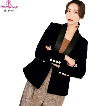 

Yuxinfeng 2018 Spring Autumn Ladies Velvet Jacket Slim Elegant Office Velvet Blazer Women Long Sleeve Golden Button Suit Blazers