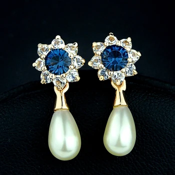 

famous brand Korean women jewelry simple Style Blue Drop Earrings sweet Pearl Earrings original female fashion girlfriend gift
