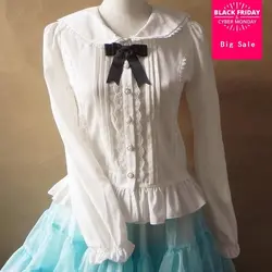 Новая брендовая японская Лолита милый ветер кружевная рубашка шифоновая белая рубашка женская с длинными рукавами Блузка рюшами w1964