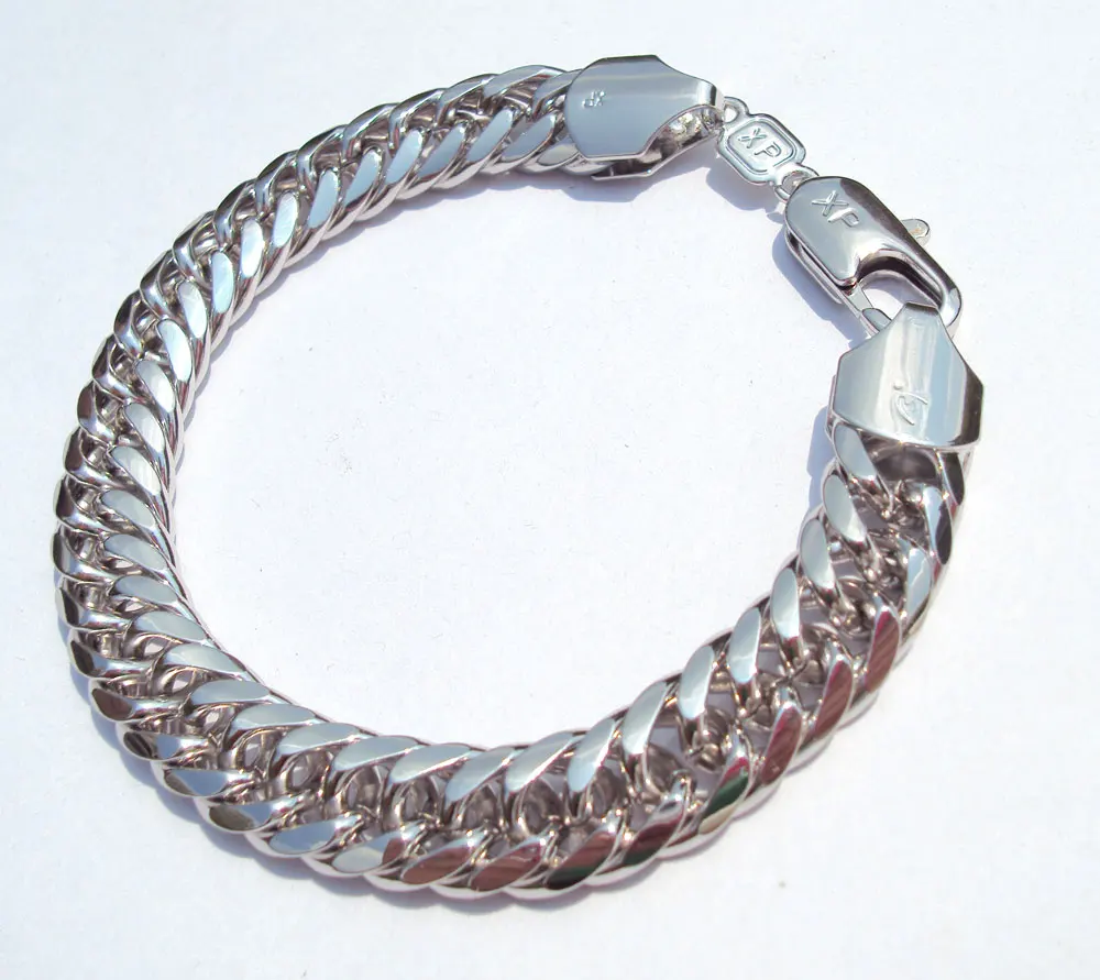 14 k покрытие из белого золота тяжёлый 10 мм браслет из кубинского звеньев