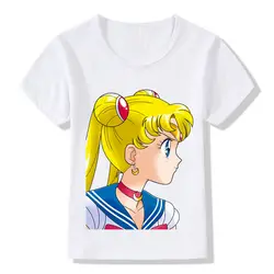 Harajuku Sailor Moon/Детская забавная футболка летний топ с короткими рукавами и рисунком аниме Kawa Elorita, хлопковая одежда с круглым воротником