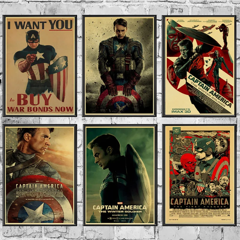 

Nordic New Style Canvas Vintage Captain America Poster Marvel Comics Painting Wall Stickers Art Prints For Bar Home Decoration