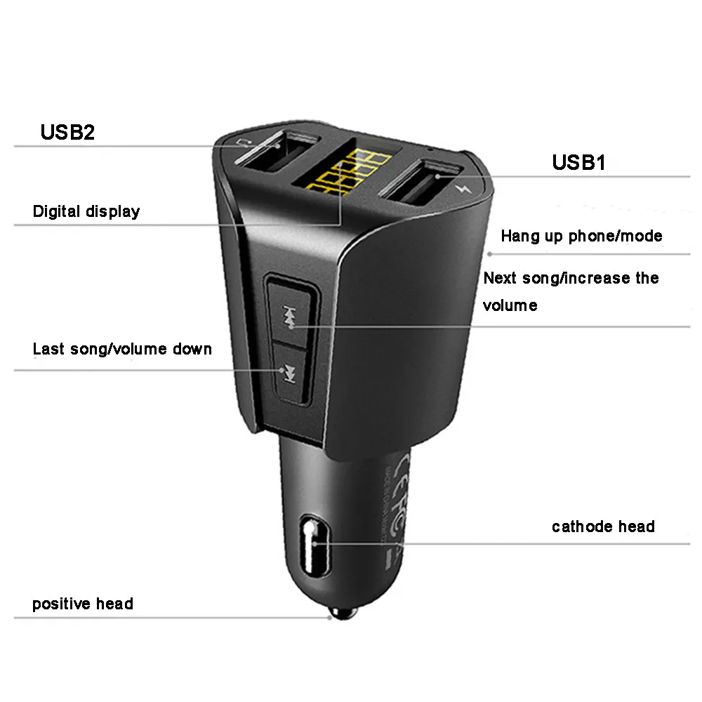 Универсальный дизайн Зарядное устройство автомобиля Bluetooth 4,2 Dual USB салона автомобиля Зарядное устройство адаптер MP3 плеер для смартфона, ПК