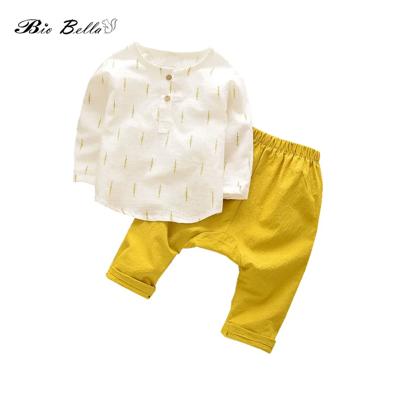 

Spring Autumn Kids Boys Clothes Set Casual Clothing Set Soft Linen Baby Boy 2pcs Set Leaf Tops & Harem Pants Kids Sets