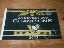 3X5FT NHL 2017 5X Pittsburgh Penguin Stanley Cup champion Flag with 2 Metal Grommets Digital Printing banner