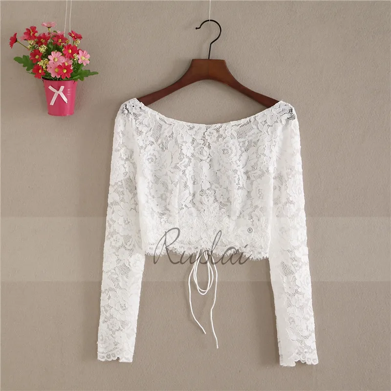 New Arrival O Neck Lace Jacket Wedding Bolero Women Long Sleeve Bridal Wrap Wedding Coat Lace Jacket Boho Wedding FJ32