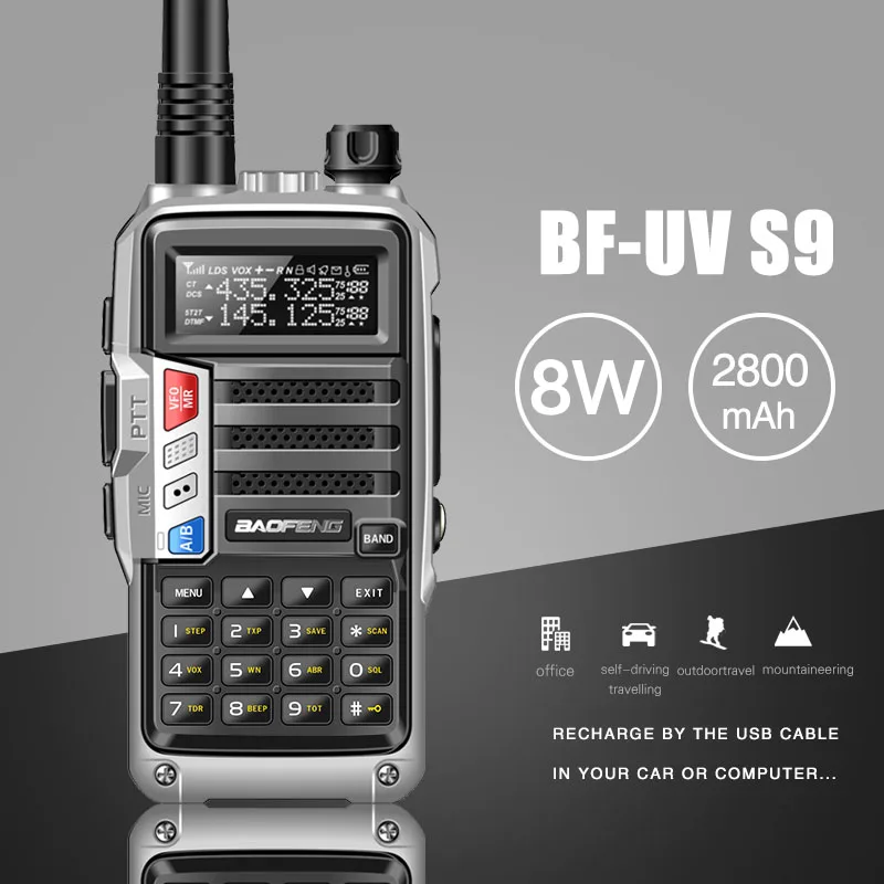 2019 BAOFENG UV S9 8 Вт Мощный VHF/UHF136 174Mhz & 400 520 МГц двухдиапазонный 10 км длинный диапазон