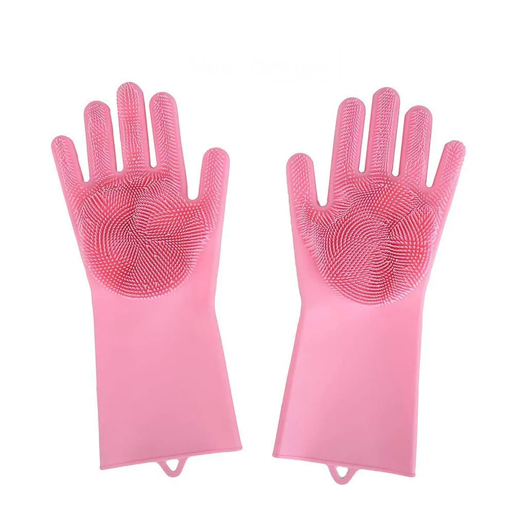 Блюдо моющиеся перчатки термостойкие силиконовые перчатки с щетка для лица легкие бытовые Волшебные чистящие перчатки q90311 - Цвет: Розовый