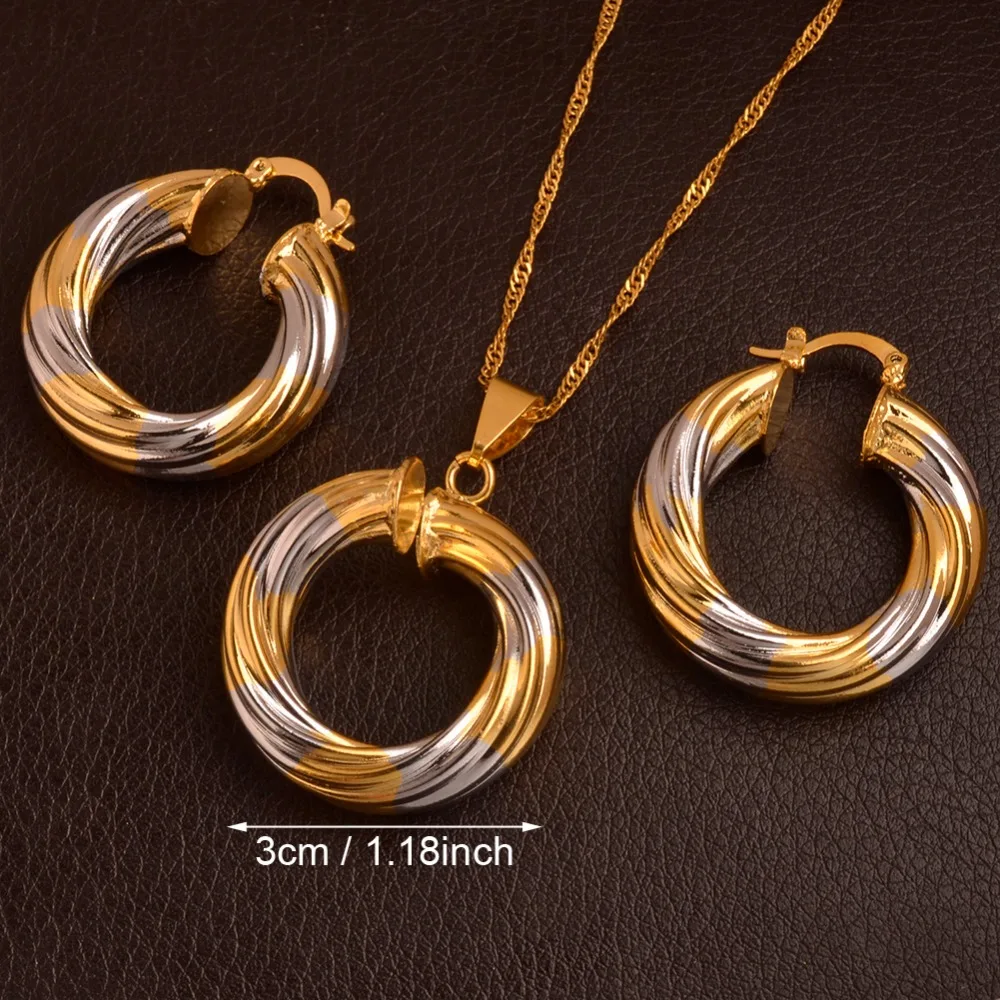 Anniyo круглый талисман кулон ожерелье серьги набор женщин, два тона золото/серебро цвет ювелирные изделия Африка/арабский/Ближний Восток подарки#093306