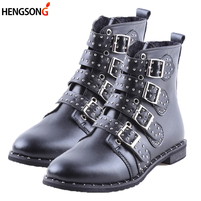 

2019 Fashion New Punk Gothic Style Ankle Boots Round Toe Shoes Women Shoes Short Boots Street Haulage Motor Mujer Zapatos