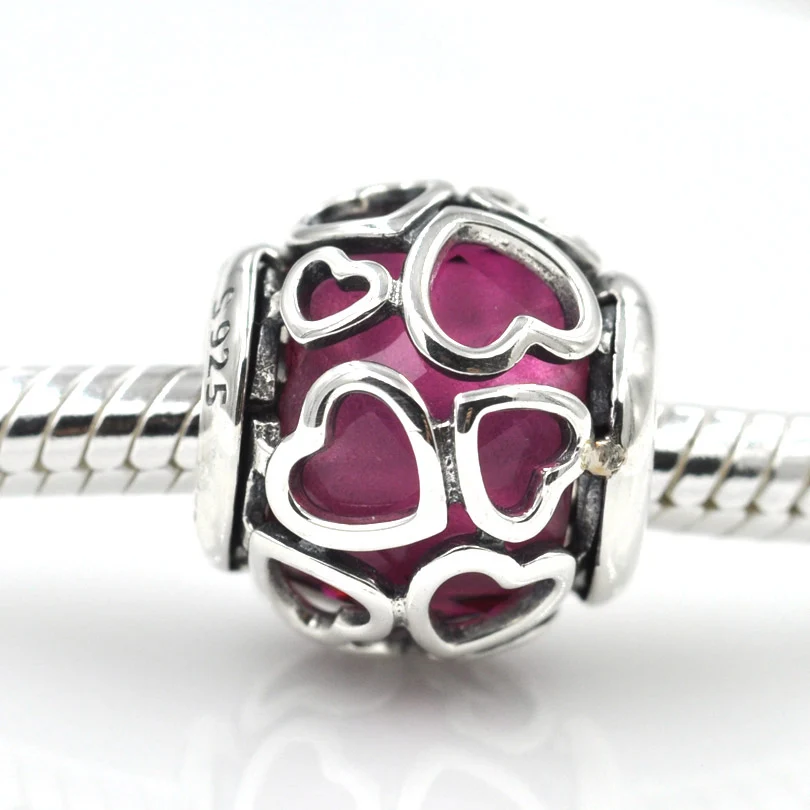 

Fits Pandora Charms Bracelet 2017 New Original 925 Sterling Silver Charm Beads Cerise Encased in Love Charm DIY Jewelry Making