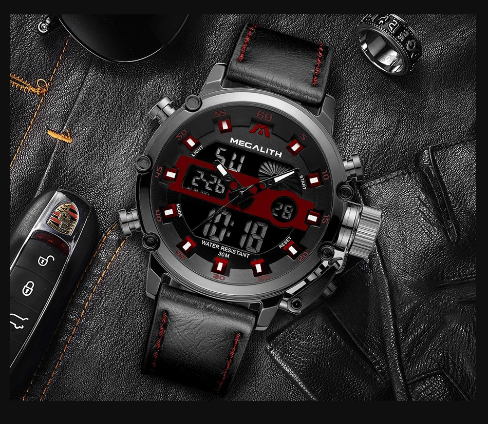 Relogio Masculino MEGALITH мужские часы с двойным дисплеем мужские многофункциональные водонепроницаемые светящиеся Спортивные кварцевые наручные часы мужские 8051