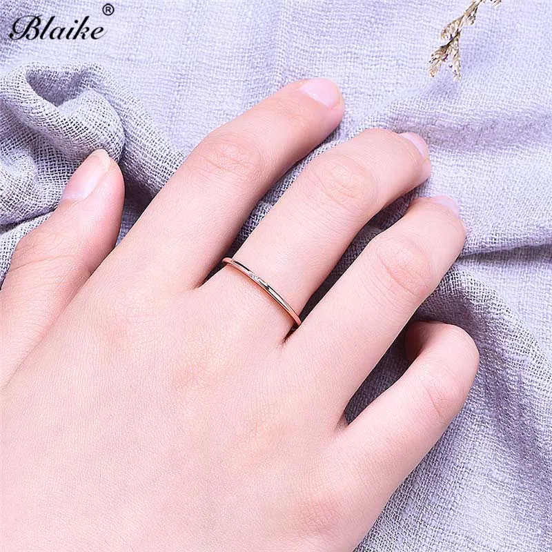 Женское тонкое кольцо с камнем, 925 пробы, серебряное, изящное, обручальное кольцо для женщин, кольцо средней длины с белым кристаллом, хорошее ювелирное изделие - Цвет камня: Rose Gold Ring