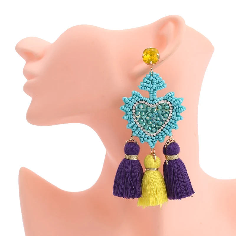 Bohemian Women Eyes Fringed Drop Earrings for Women Mix Color Brand Design Wedding Tassel Earrings Jewelry Gift Bijoux women fashion mix