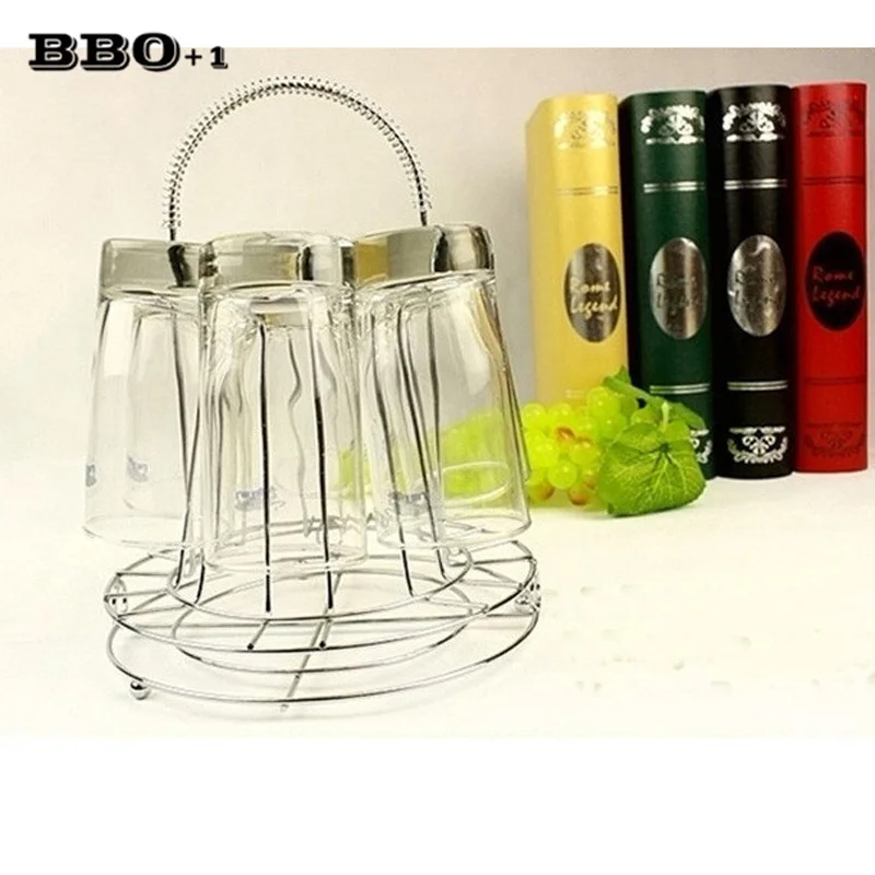10.23 inch Kitchen Glass Cup Storage Holder Tea Coffee Mug Tree Rack Hold 6 cups Chromed Mug