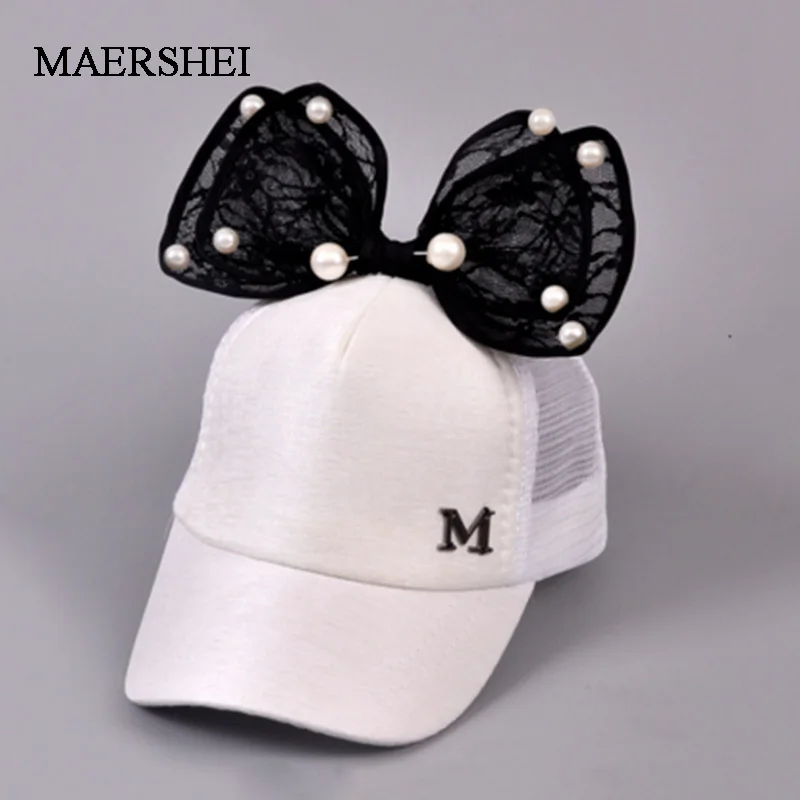 MAERSHEI/Милая сетчатая Кепка для девочек, летняя детская бейсболка с кроличьими ушками и большим бантом, Детская Солнцезащитная бейсболка кепки в стиле хип-хоп
