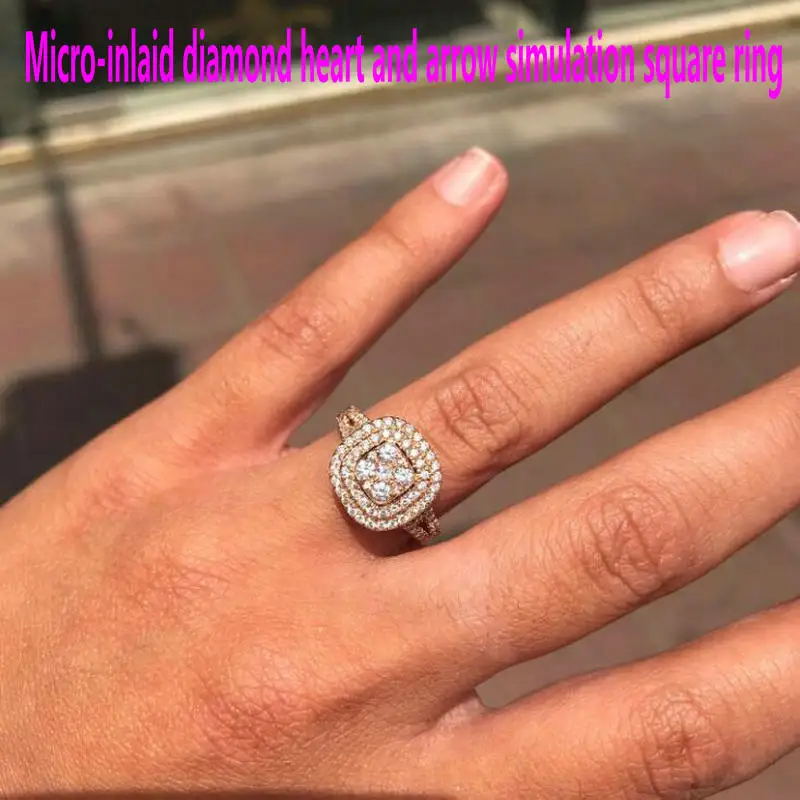 

Women's fashion ring Ladies Hearts and Arrows Ring Ms. Simulation Square Ring