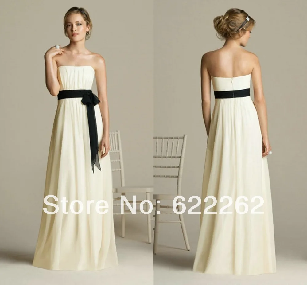 Wedding Ivory Bridesmaid Dresses online buy wholesale black and ivory bridesmaid dresses from china top quality a line strapless floor length chiffon sashes new gowns