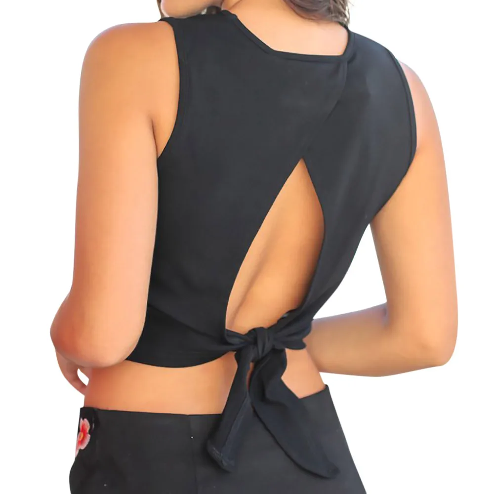 

MUQGEW Women Tie Tops Sleeveless Short T Shirt Vest Feitong 2019 Sexy For Women Halter Fitness Tight Bustier Strappy Skinny