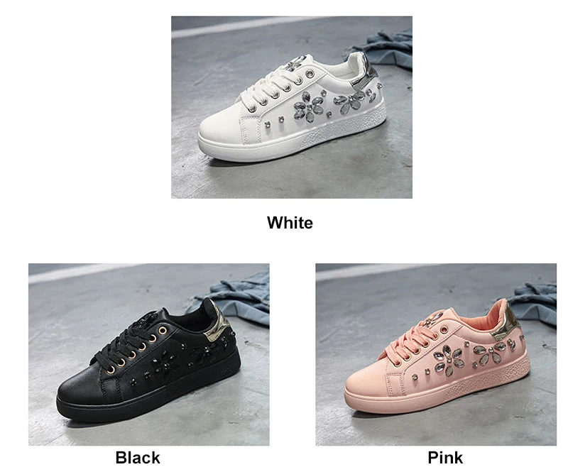 YWEEN Brand New Women Flat Shoes Women Pearl Espadrille Soft Leather Rhinestone Sneaker Shoes Female Round toe loafers