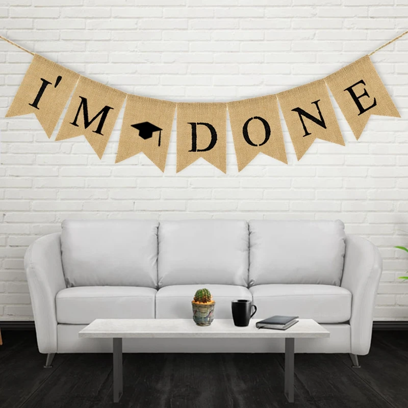 Graduation Party Flag Decorations Hanging Bunting Garland Decoration Banner Burlap Swallowtail Flag I'm Done